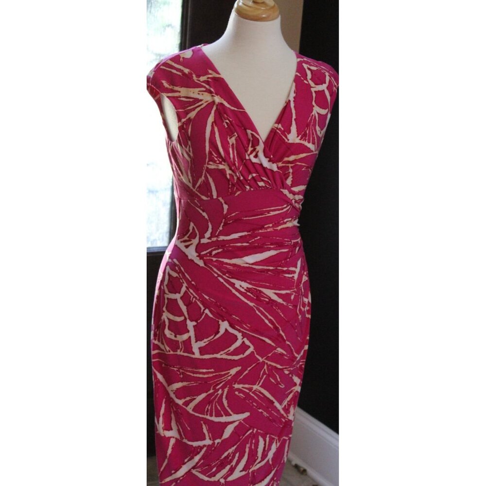 Lauren Ralph Lauren faux wrap dress pink with white/off white Size 4